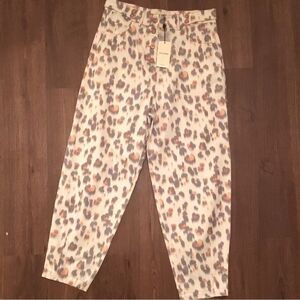 Nocturne Leopard Blue Orange Button Fly Straight Baggy NWT
